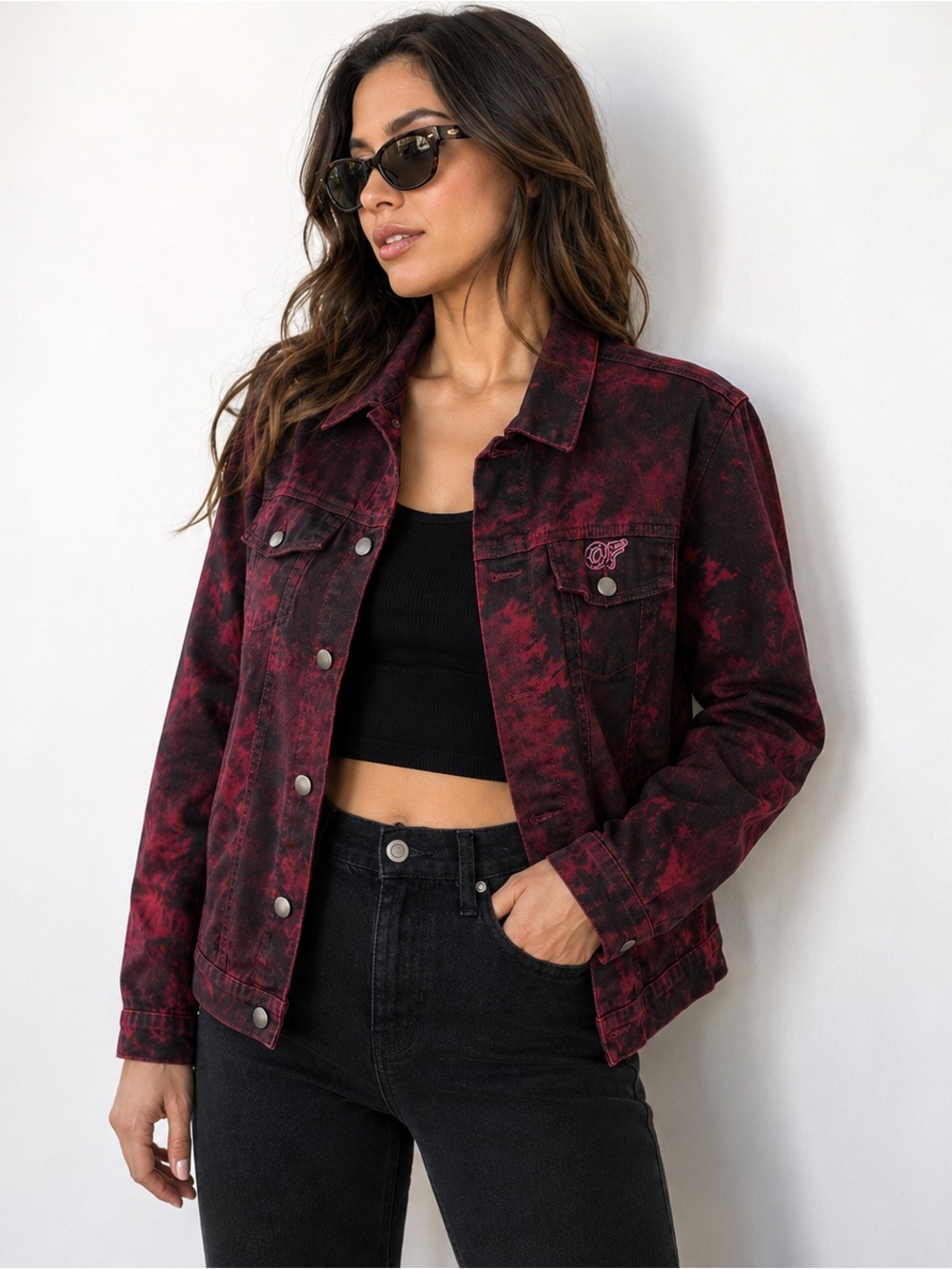 Odd Future Women's Red and Black Tie-Dye Denim Jacket